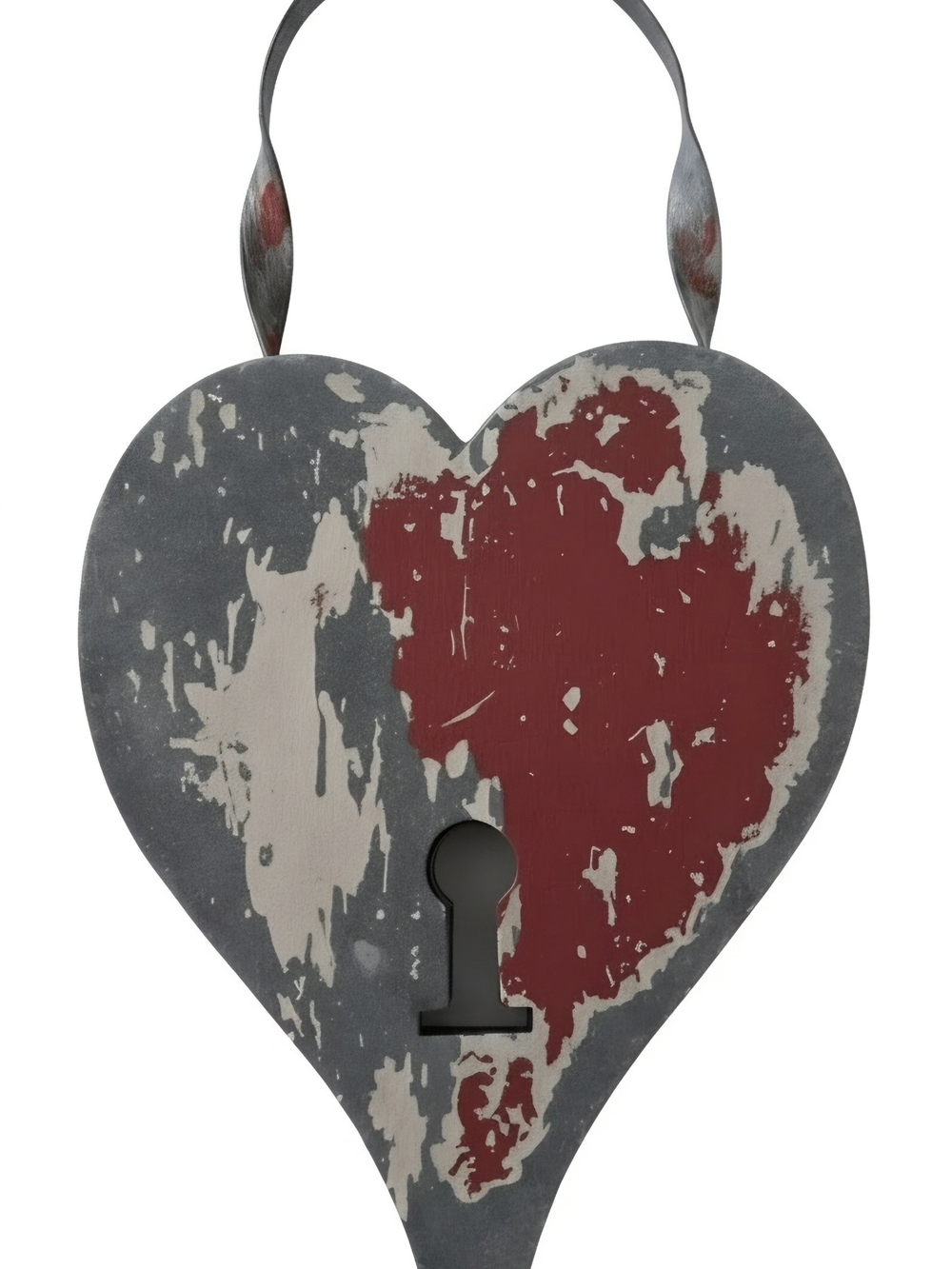 Vintage Galvanized metal Heart painted folkart, rustic large heart wall hanging.